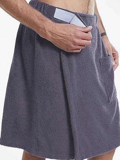 Bath Towel Terry Cloth Beach Towel Men Hook and Loop Elastic Waist Solid Color Pocket Shower Towel Beach Towel