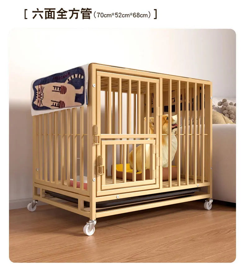 Heavy Duty Square Tube Dog Cage for Medium Large Dogs Indoor Metal Kennel with Toilet Tray Foldable Iron Pet Crate Furniture