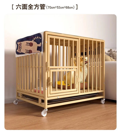 Heavy Duty Square Tube Dog Cage for Medium Large Dogs Indoor Metal Kennel with Toilet Tray Foldable Iron Pet Crate Furniture