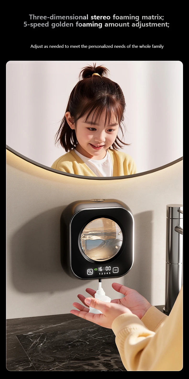 Wall Mounted Automatic Soap Dispenser with Large Capacity Non-contact Rechargeable Sensor Kitchen with LED Intelligence Cleaning
