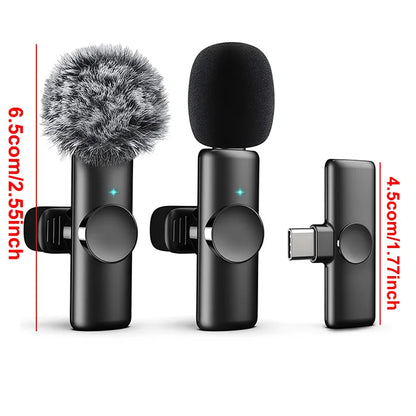 Wireless Lavalier Microphone USB C Mini Microphone with Noise Cancellation For iPhone17 16 15 Lapel Mic for Video Recording Vlog