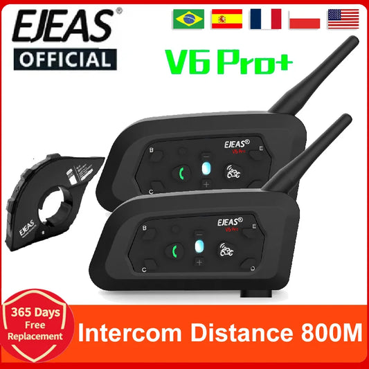 EJEAS V6 Pro+ MC-hjälmintercom – Bluetooth 5.1, 800m, IP67, 6 Ryttare