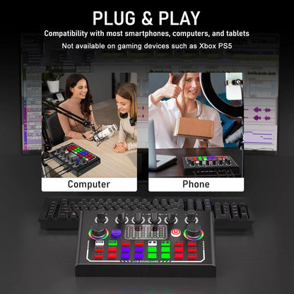 Podcast Equipment Bundle with BM800 Studio Microphone, Live Sound Card with DJ Mixer Effects, Suitable for Live Game, Streaming