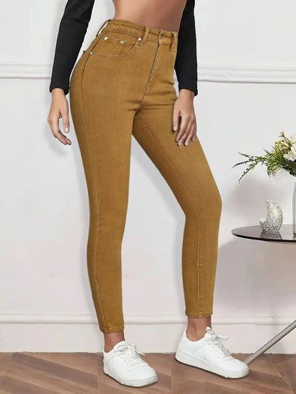 Women Pencil Pants Jeans Skinny Trousers High Waist Stretch Pockets Vintage Washed Female Streetwear Slim Full Length Denims