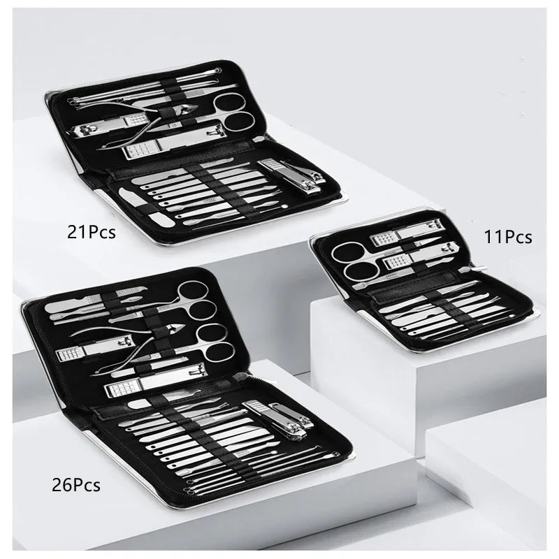 26 Pcs Manicure Set Stainless Steel Nail Clippers Cuticle Nipper Pedicure Care Tool Dead Skin Scissor Cleaning Grooming Ki