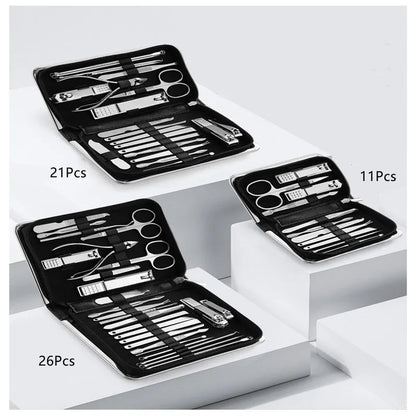 26 Pcs Manicure Set Stainless Steel Nail Clippers Cuticle Nipper Pedicure Care Tool Dead Skin Scissor Cleaning Grooming Ki