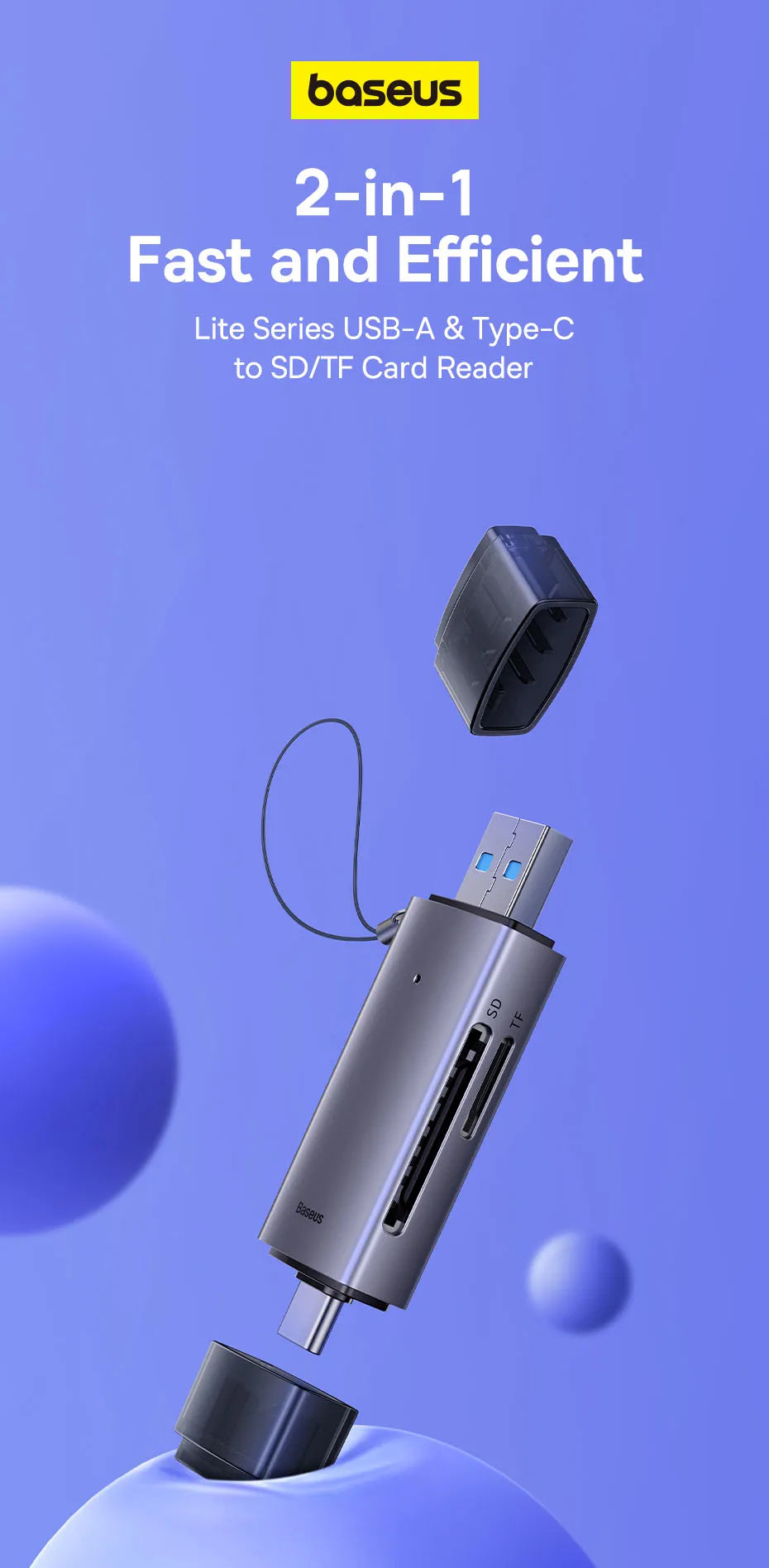 USB 3.0-kortläsare för SD och microSD – USB-A/USB-C