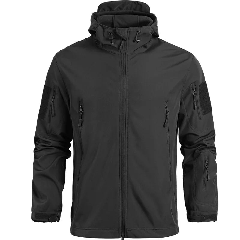 Men's Tactical Soft Shell Jacket Military Windproof Waterproof Hooded Outdoor Jacket Warm Bomber Coat for Hunting Hiking Camping