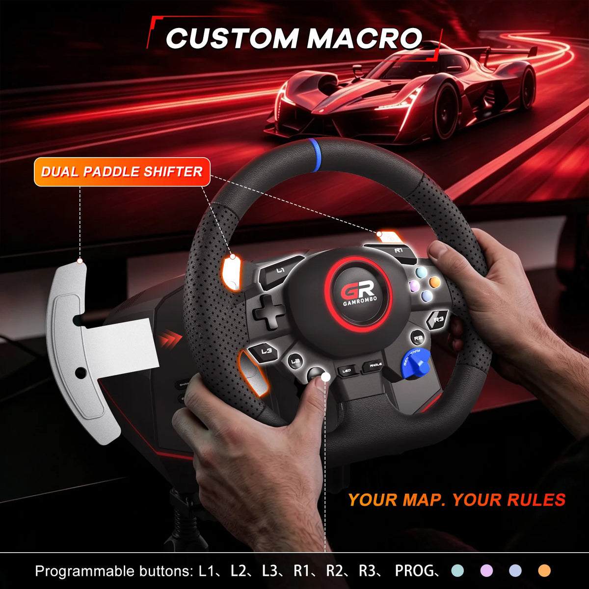 Gaming Steering Wheel For PS5/PS4/PC 270°&900° RGB Simulator Racing Wheel Volante Macro Vibration Hall 3Pedal and Gear Lever Set