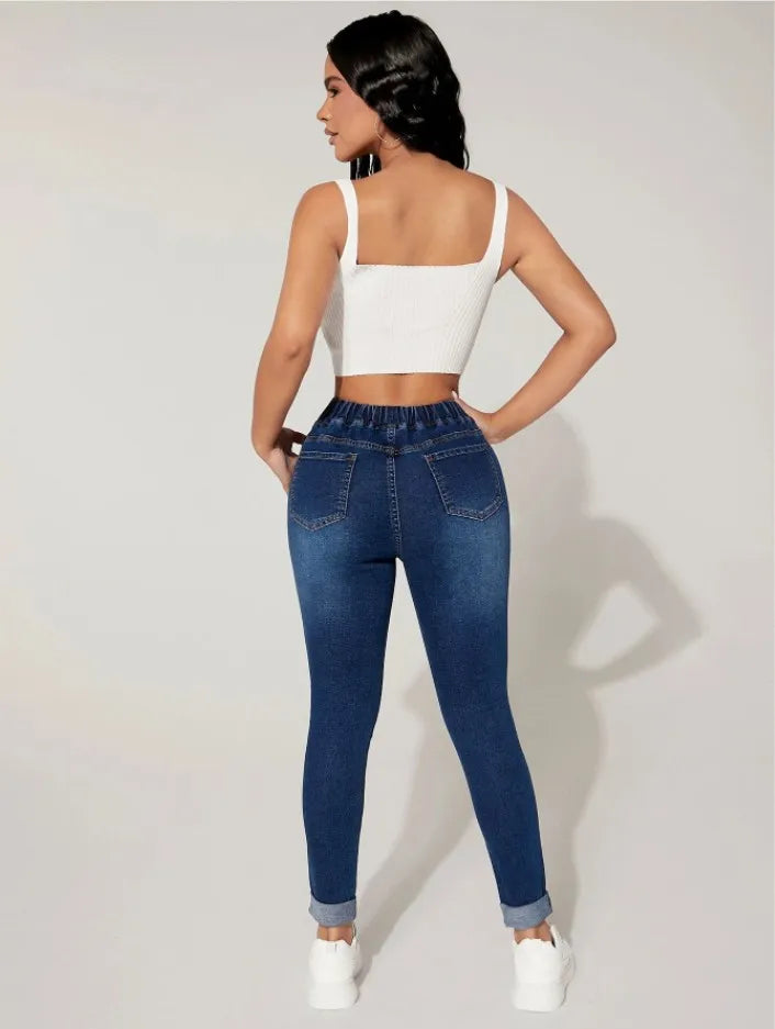 Stretch Pencil Pants Women High Waist Lace Up Distressed Denim Ankle Length Trousers Slim Denims 2024 Streetwear Vintage Jeans