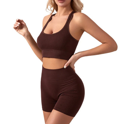 Dam Underkläderset – Sömlös BH & Trosor Crop Top Sport Yoga Fitness, 8 Färger M–XXL