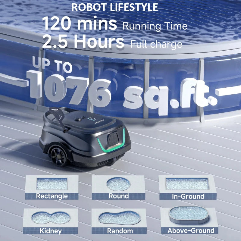 WYBOT A1 Trådlös Poolrobot – 120min 2600mAh IPX8 Dubbellager Filter Gyroskopnavigering Auto-Parkering 100m² 2026
