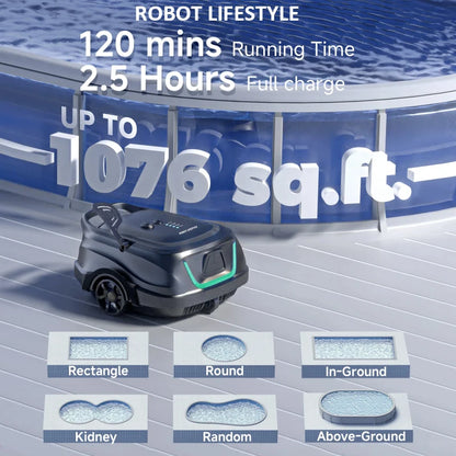 WYBOT A1 Trådlös Poolrobot – 120min 2600mAh IPX8 Dubbellager Filter Gyroskopnavigering Auto-Parkering 100m² 2026