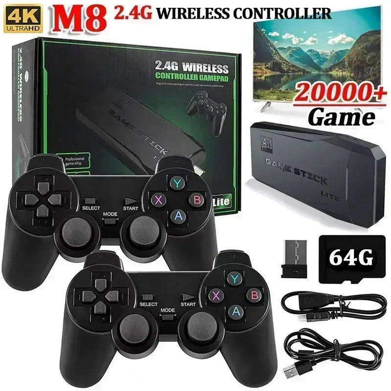 Retro Spelkonsol M8 Game Stick 64GB – 20 000 Spel 4K HDMI 2 Trådlösa Kontroller PS1/SNES/NES/GBA TV & PC