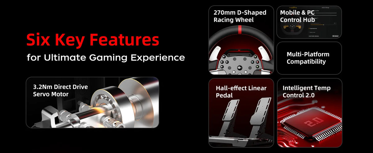PXN V10 Ultra Direct Drive Wheel Kit, 3.2Nm Force Feedback Racing Wheel with Hall Effect Pedals, 4-Paddle Design, APP Enabled for PC/PS4/Xbox