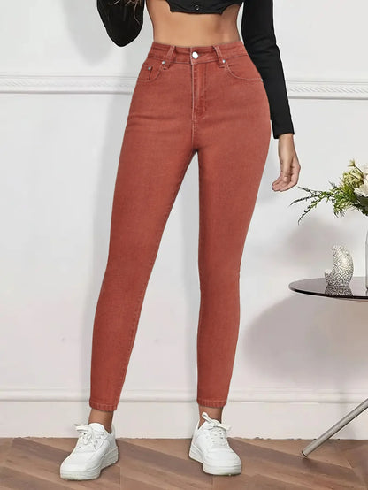 Women Pencil Pants Jeans Skinny Trousers High Waist Stretch Pockets Vintage Washed Female Streetwear Slim Full Length Denims
