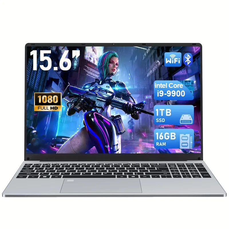 ZHUJIC 15,6" Laptop Intel Core i9-9900 16GB DDR4 Upp till 2TB SSD – Windows 11 FHD IPS Fingeravtryck WiFi Bluetooth 5000mAh, Silver
