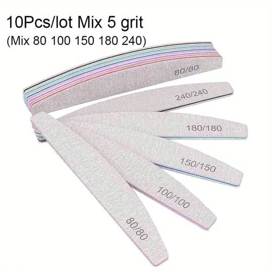 1/3/5/10Pcs Professional Nail File 80/100/150/180/240 Sandpaper Strong Thick Sanding Half Moon Lime nail accessories and Tools