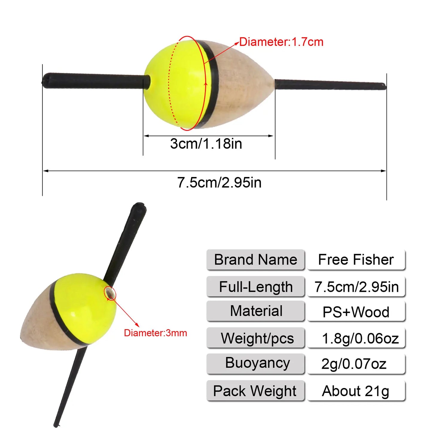 FREE FISHER 10pcs/Lot Lighted Fishing Floats,8cm Bobbers,Collection Cork Buoy Paulownia Wood Floats Plastic Stick Buoyancy 2g
