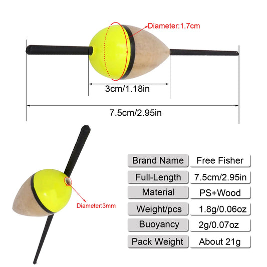 FREE FISHER 10pcs/Lot Lighted Fishing Floats,8cm Bobbers,Collection Cork Buoy Paulownia Wood Floats Plastic Stick Buoyancy 2g