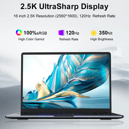 Ninkear Laptop 16 Inch 2.5K 120Hz Display, Intel Core Ultra 5 125H AI Laptop, 16GB DDR5 RAM 1TB SSD, WiFi 6 Bluetooth 5.2, Backlit Keyboard Fingerprint, Professional Laptop for Work Creation