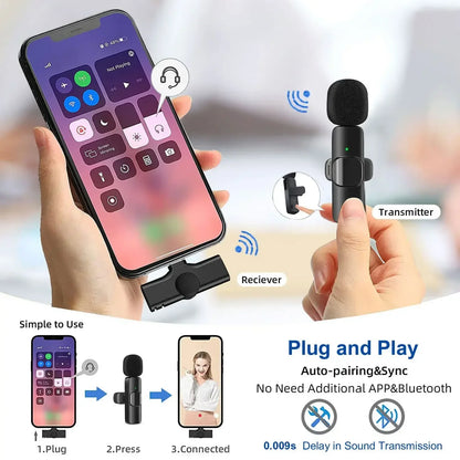 Wireless Lavalier Microphone 2.4G Mini MicPortable Audio Video Recording Mini Mic for iPhone Android Live Broadcast Gaming Phone