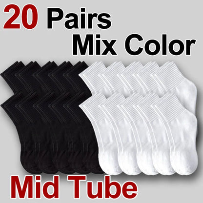 5/10/20 Pairs Neutral Solid Color Round Neck Socks Spring Autumn Sweat Absorbing Breathable Comfortable All-season Sports Socks
