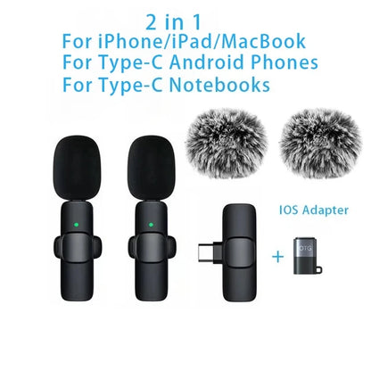 Wireless Lavalier Microphone 2.4G Mini MicPortable Audio Video Recording Mini Mic for iPhone Android Live Broadcast Gaming Phone