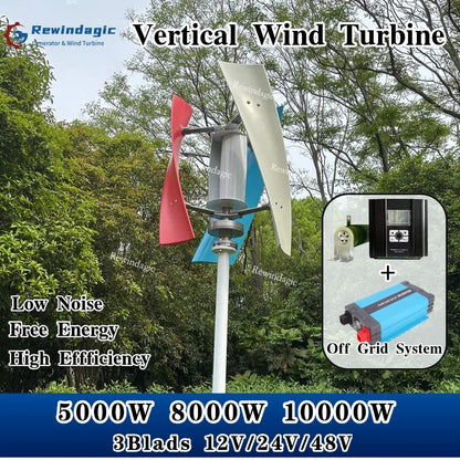 Vertikal Vindturbin 5kW/8kW/10kW 3-fas 48V – Permanent Magnet Komplett System Hushåll Off-Grid, Enbart Turbin/Regulator/Off-Grid