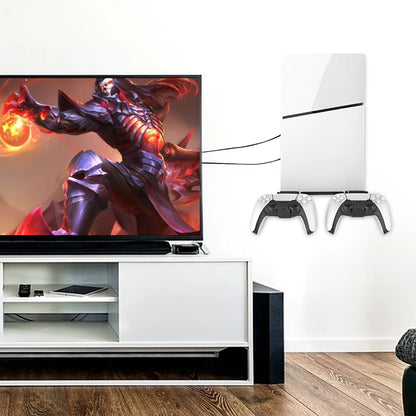 Wall Mount Bracket Display Stand Base with Controller Holder Wall Hanging Stand for PS5 Slim Digital Edition and Disc Edition