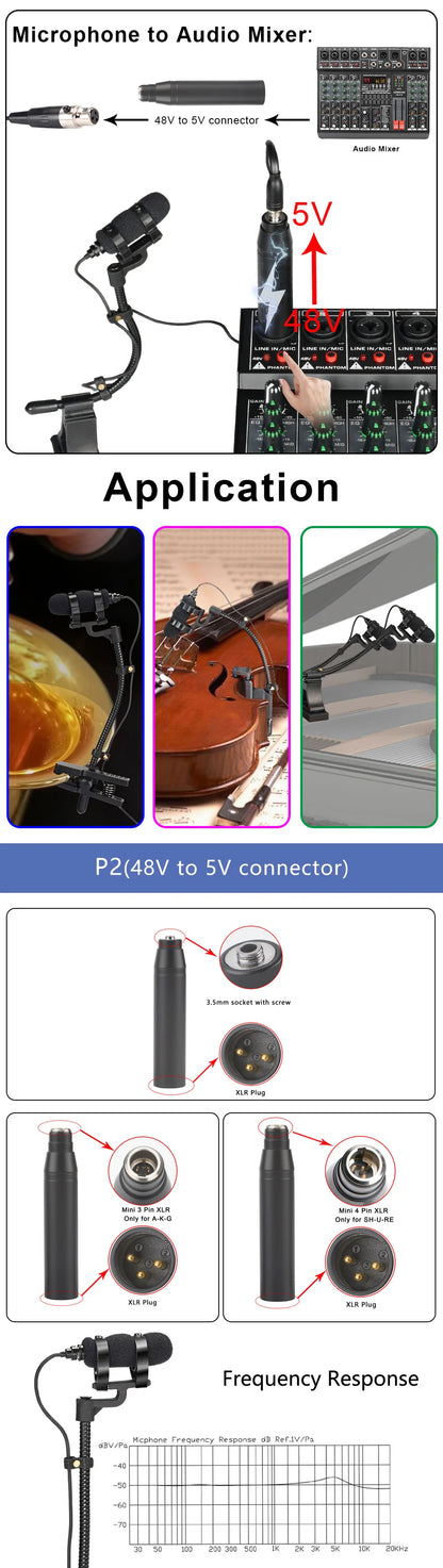 Professional 3 Pin 4 PIN XLR Violin Microphone 3.5mm Portable Condenser Musical Instrument Mic for Wind Sax Piano Clarinet IM-22