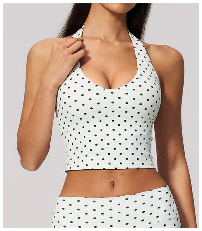 Yoga Bra Women Sports Underwear Fitness Crop Top Polka Dot Yoga Vest Deep V Backless Sports Vest Female Workout Shockproof Tops