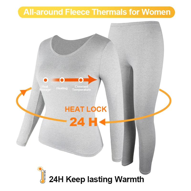 Thermal Underwear Set for Women Long Johns Base Layer Set Warm Top Bottom for Winter Round Neck Lingerie