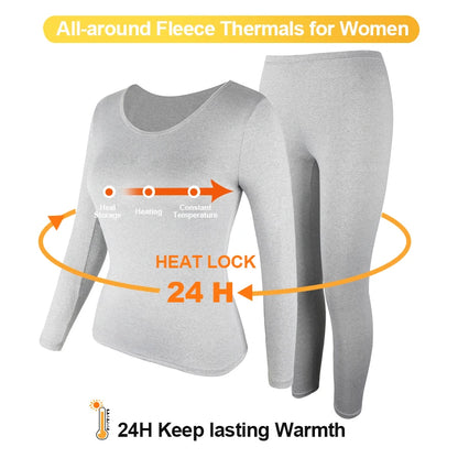 Thermal Underwear Set for Women Long Johns Base Layer Set Warm Top Bottom for Winter Round Neck Lingerie