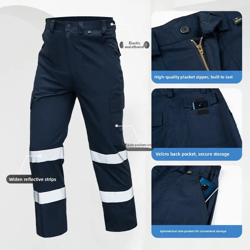 Men's Work Pants for Electricians, Auto Repair, Reflective Strips, Construction Site Trousers, Loose Labor Protection Pants Over