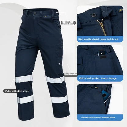 Men's Work Pants for Electricians, Auto Repair, Reflective Strips, Construction Site Trousers, Loose Labor Protection Pants Over