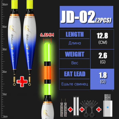 2024 New 2-Piece Luminous Fishing Float With High Sensitivity Short Electronic Rock Fishing Float And USB Dual Port Charging Set