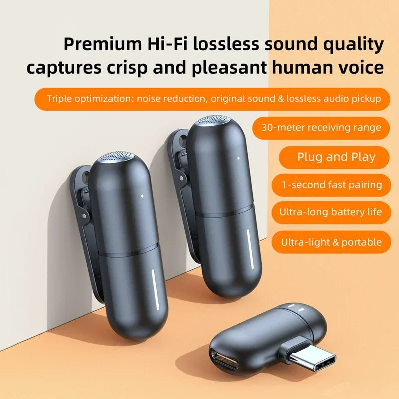 Wireless Mini Lavalier Microphone Live Broadcast Gaming Recording Interview Vlog Professional Microphone for iPhone iPad Android