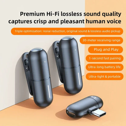 Wireless Mini Lavalier Microphone Live Broadcast Gaming Recording Interview Vlog Professional Microphone for iPhone iPad Android