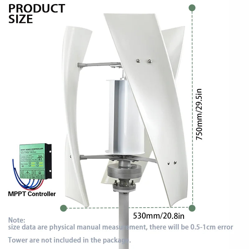 Vertikal Vindturbin 3kW/5kW/6kW 12V/24V/48V – MPPT-regulator Hushåll Lantgård Off-Grid Självförsörjande