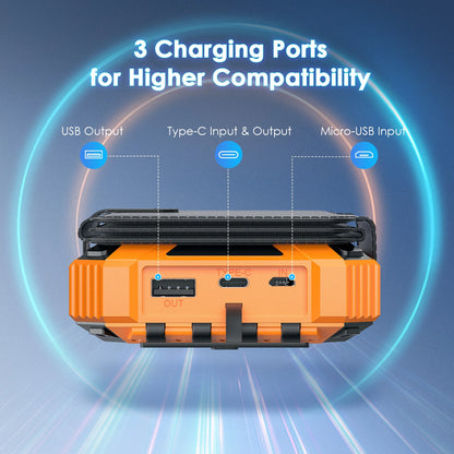 Solcell Powerbank 32 000mAh – 4 Vikbara Solpaneler 6W, Qi Trådlös, Inbyggda Kablar, LED-lampa, 15W, EU-lager