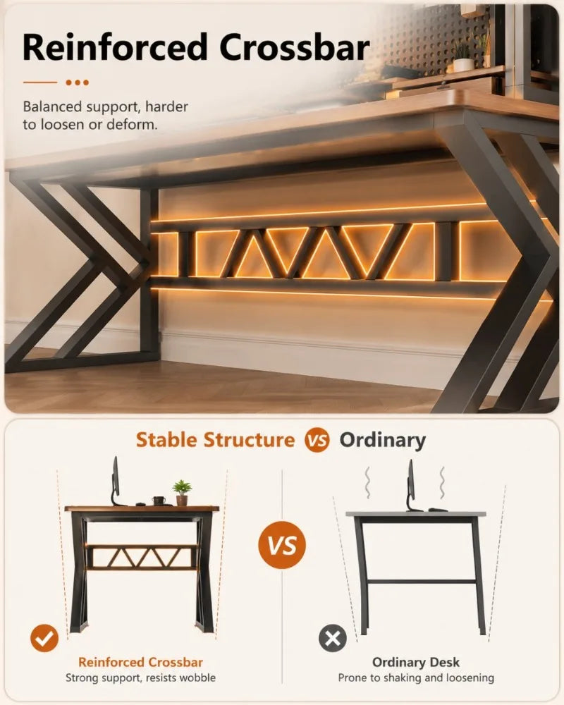 Gaming Desk with Bookshelf and Pegboard Computer Desk with Storage Shelf Home Office Study Desk for Bedroom Small Space