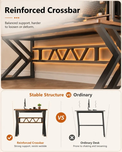Gaming Desk with Bookshelf and Pegboard Computer Desk with Storage Shelf Home Office Study Desk for Bedroom Small Space
