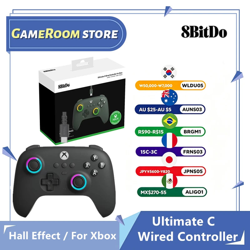 8BitDo Ultimate C Kabelansluten Xbox Handkontroll – Hall Effect GuliKit RGB Fire Ring USB Xbox Series X|S/One/PC Windows 10/11