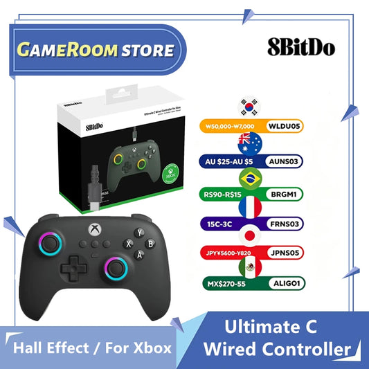8BitDo Ultimate C Kabelansluten Xbox Handkontroll – Hall Effect GuliKit RGB Fire Ring USB Xbox Series X|S/One/PC Windows 10/11