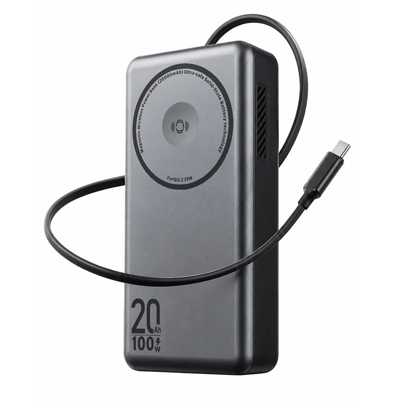 PowerBank 20000mAh 100W Fast Charging For Laptop Semi-solid Battery Qi2.2 25W Magnetic Wireless Charger for iPhone Apple Watch