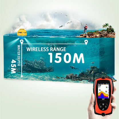 LUCKY FF1108-1CWLA Sonar Fish Finder Portable Wireless Rechargeable Echo Sounder 45M Water Depth Sensor for Fishing
