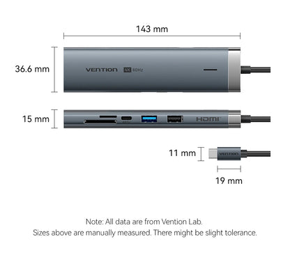 Vention USB C HUB 4K 60Hz Type C to HDMI RJ45 Ethernet PD 100W SD TF for MacBook PC iPad Sumsang PC Tablet Phone USB 3.0 Hub