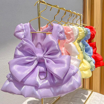 Cat Wedding Dress Lace Bowknot Fluffy Skirt for Party Pet Clothes Fancy Costume for Kittens Bridal Gown Furbaby Home Daily Outfi