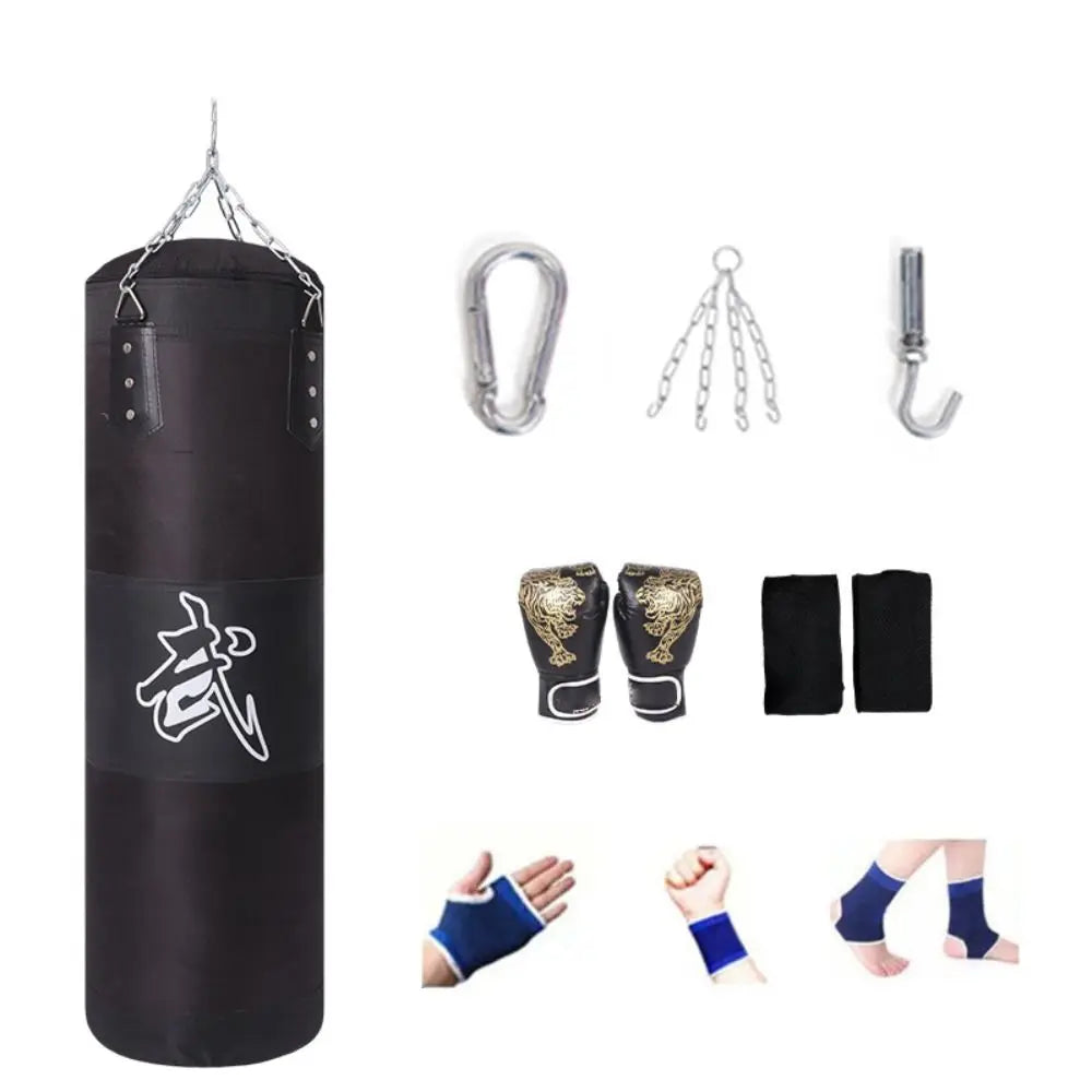 Boxningssäck 100 cm med handskar och upphängningskedjor